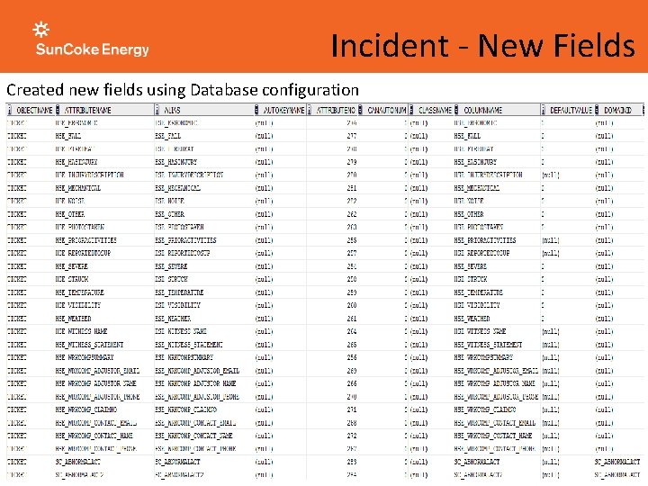 Incident - New Fields Created new fields using Database configuration Incident - New Fields Created new fields using Database configuration