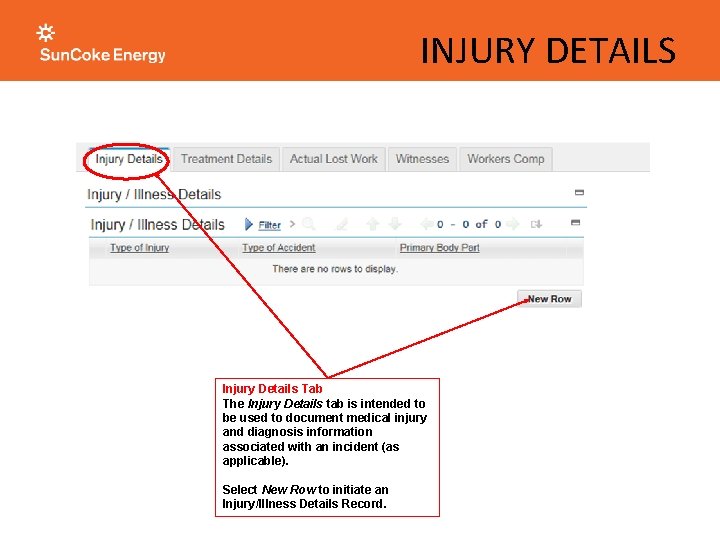 INJURY DETAILS Injury Details Tab The Injury Details tab is intended to be used INJURY DETAILS Injury Details Tab The Injury Details tab is intended to be used