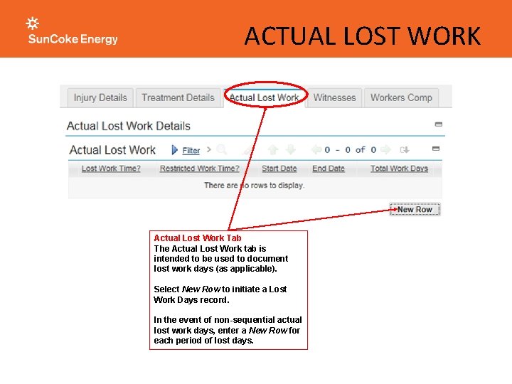 ACTUAL LOST WORK Actual Lost Work Tab The Actual Lost Work tab is intended ACTUAL LOST WORK Actual Lost Work Tab The Actual Lost Work tab is intended