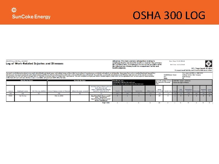 OSHA 300 LOG OSHA 300 LOG