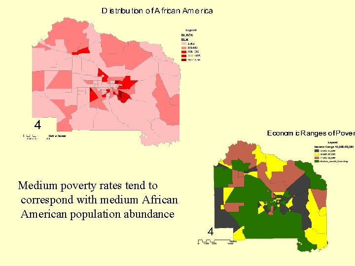 Medium poverty rates tend to correspond with medium African American population abundance 