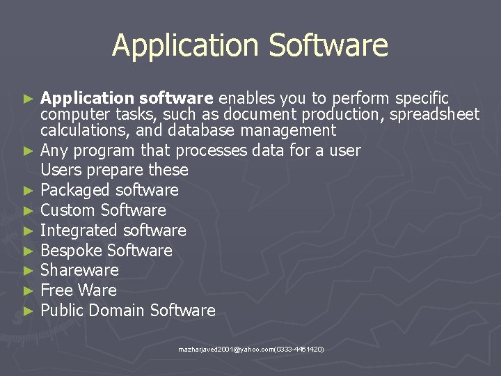 Application Software Application software enables you to perform specific computer tasks, such as document
