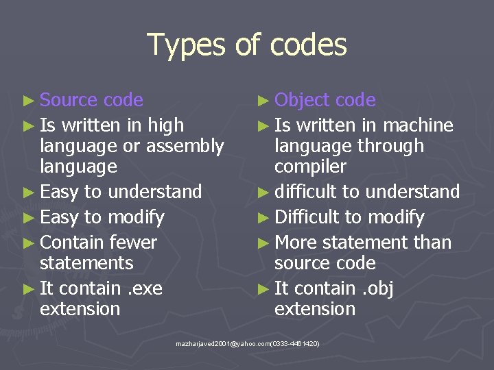 Types of codes ► Source code ► Is written in high language or assembly