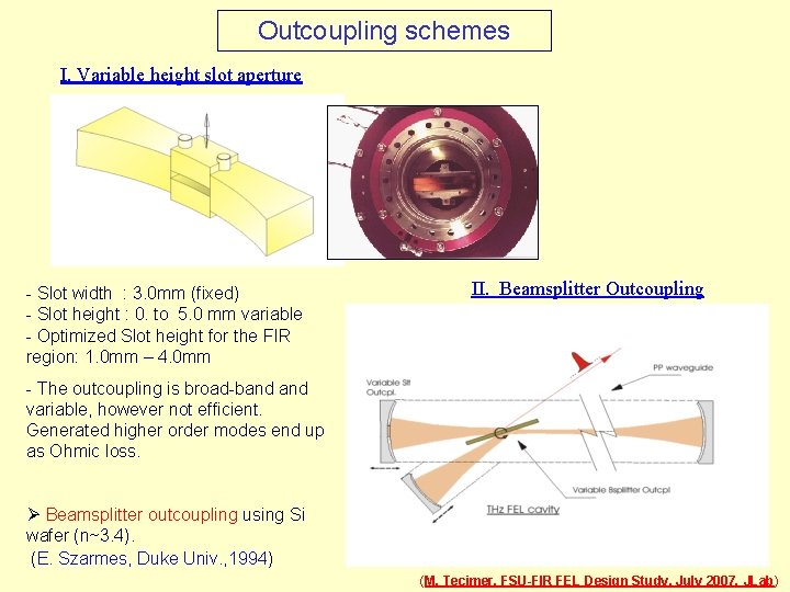 Outcoupling schemes I. Variable height slot aperture - Slot width : 3. 0 mm
