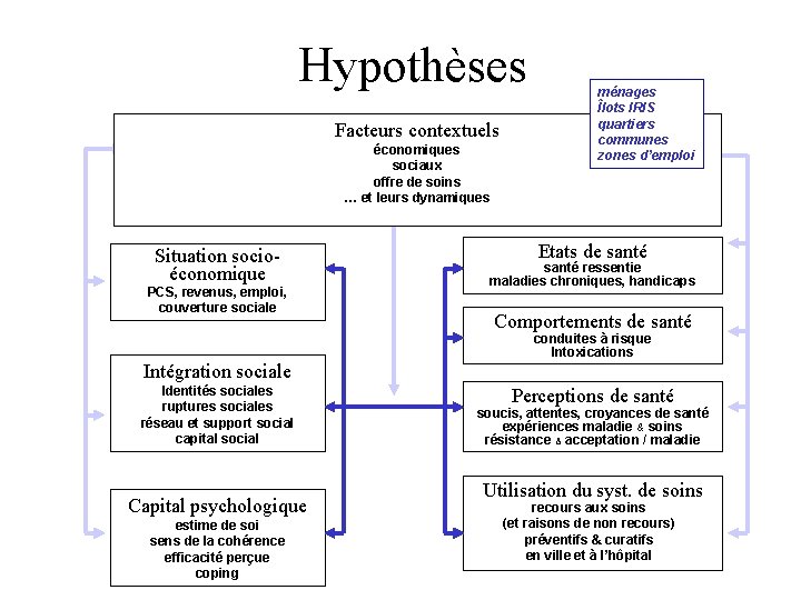 Hypothèses Facteurs contextuels économiques sociaux offre de soins … et leurs dynamiques Situation socioéconomique