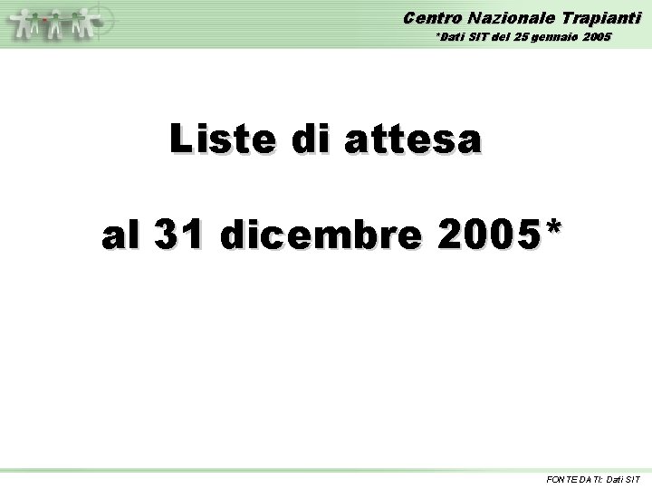 Centro Nazionale Trapianti *Dati SIT del 25 gennaio 2005 Liste di attesa al 31