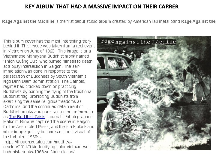 KEY ALBUM THAT HAD A MASSIVE IMPACT ON THEIR CARRER Rage Against the Machine