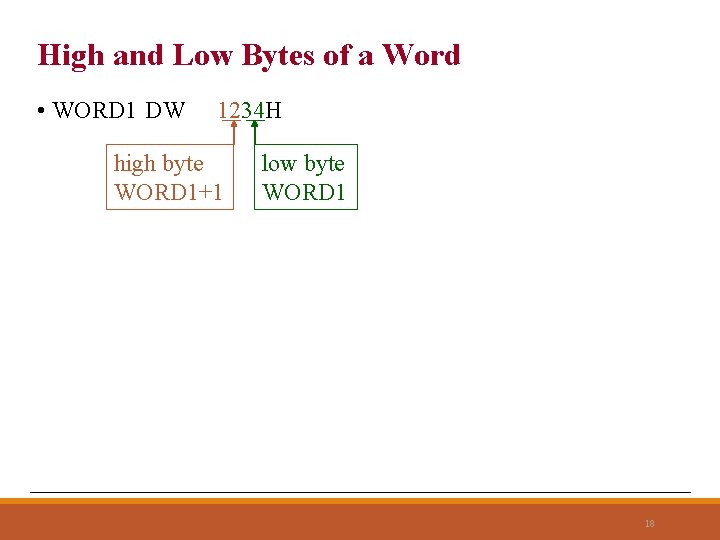 High and Low Bytes of a Word • WORD 1 DW 1234 H high