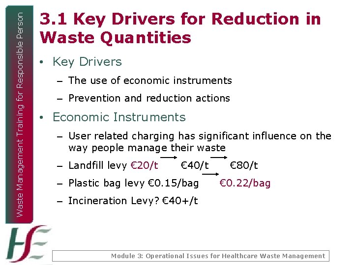 Waste Management Training for Responsible Person 3. 1 Key Drivers for Reduction in Waste