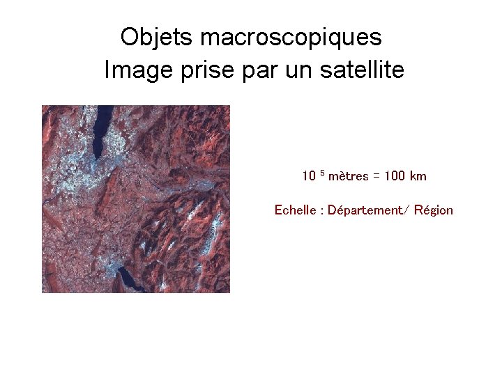 Objets macroscopiques Image prise par un satellite 10 5 mètres = 100 km LHC