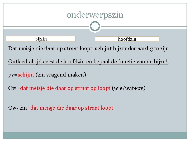 onderwerpszin bijzin hoofdzin Dat meisje die daar op straat loopt, schijnt bijzonder aardig te