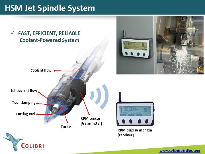 HSM Jet Spindle System ü FAST, EFFICIENT, RELIABLE Coolant-Powered System Coolant flow Jet coolant
