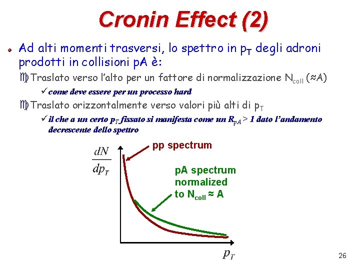 Cronin Effect (2) Ad alti momenti trasversi, lo spettro in p. T degli adroni