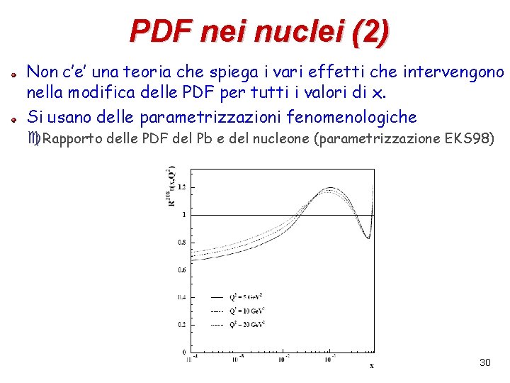 PDF nei nuclei (2) Non c’e’ una teoria che spiega i vari effetti che