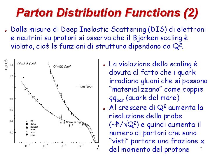 Parton Distribution Functions (2) Dalle misure di Deep Inelastic Scattering (DIS) di elettroni e