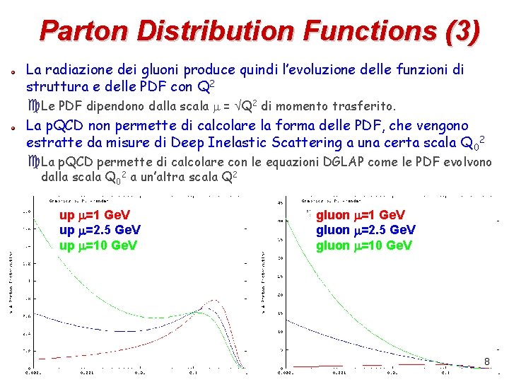 Parton Distribution Functions (3) La radiazione dei gluoni produce quindi l’evoluzione delle funzioni di