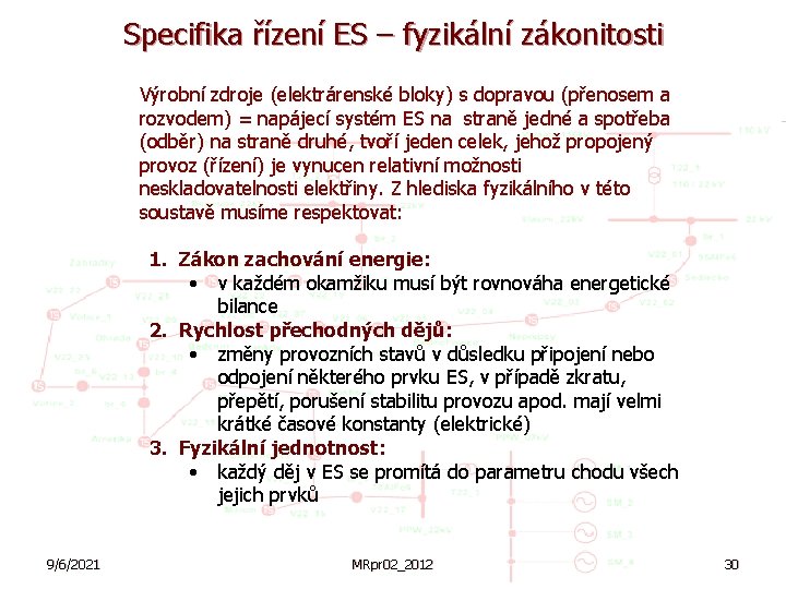 Specifika řízení ES – fyzikální zákonitosti Výrobní zdroje (elektrárenské bloky) s dopravou (přenosem a