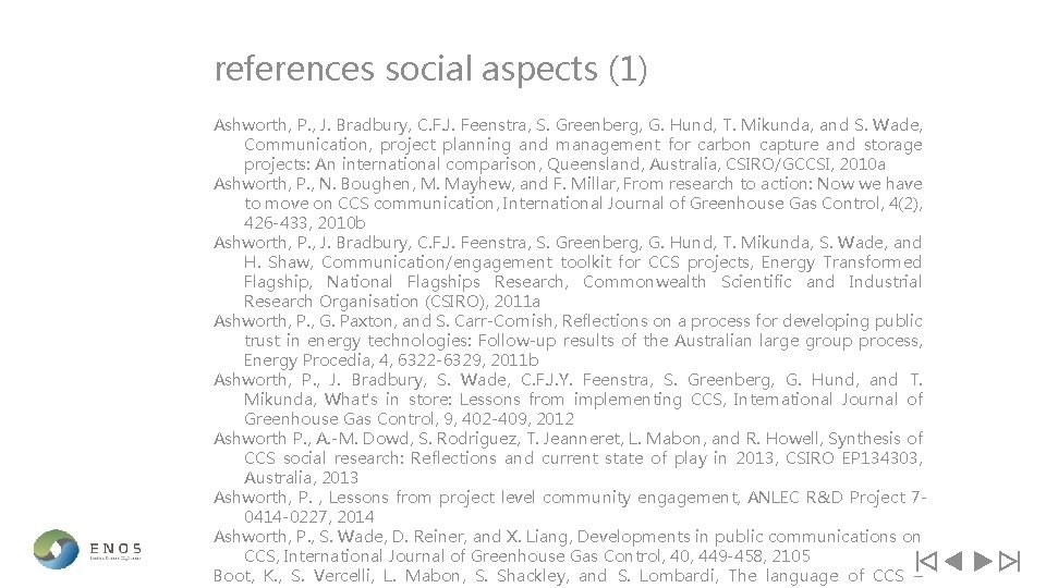 references social aspects (1) Ashworth, P. , J. Bradbury, C. F. J. Feenstra, S.