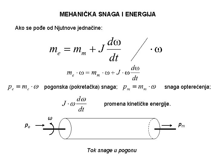MEHANIČKA SNAGA I ENERGIJA Ako se pođe od Njutnove jednačine: pogonska (pokretačka) snaga; snaga