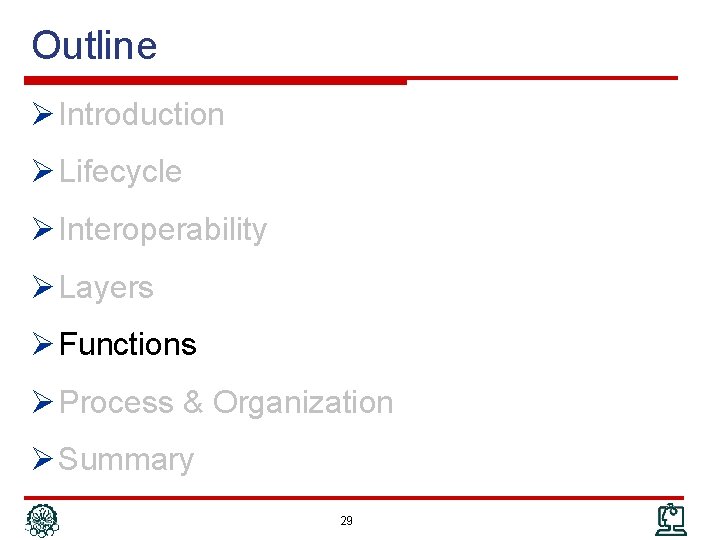 Outline Ø Introduction Ø Lifecycle Ø Interoperability Ø Layers Ø Functions Ø Process &