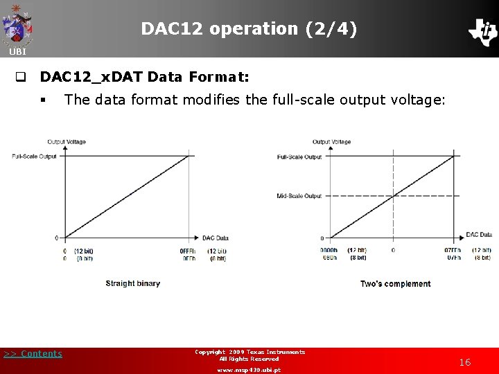 DAC 12 operation (2/4) UBI q DAC 12_x. DAT Data Format: § >> Contents