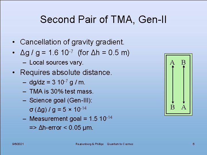Second Pair of TMA, Gen-II • Cancellation of gravity gradient. • Δg / g