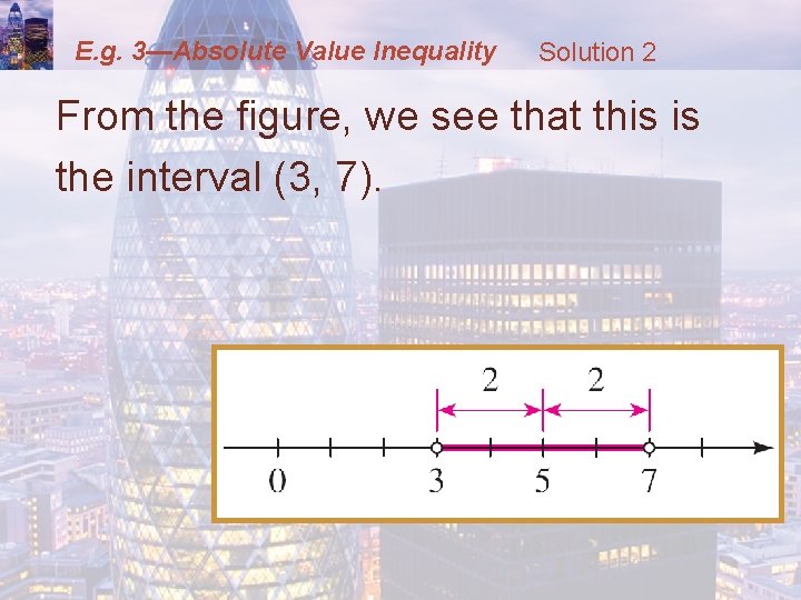 E. g. 3—Absolute Value Inequality Solution 2 From the figure, we see that this