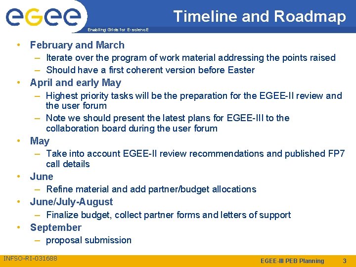 Timeline and Roadmap Enabling Grids for E-scienc. E • February and March – Iterate