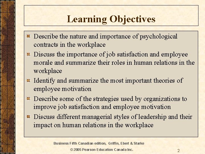 Learning Objectives Describe the nature and importance of psychological contracts in the workplace Discuss