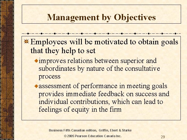 Management by Objectives Employees will be motivated to obtain goals that they help to