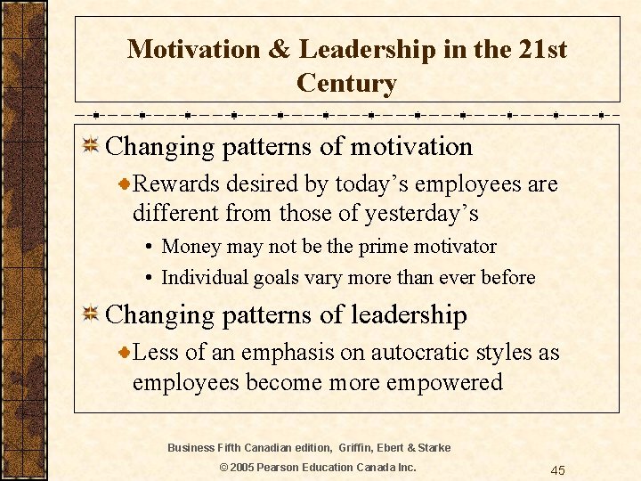 Motivation & Leadership in the 21 st Century Changing patterns of motivation Rewards desired
