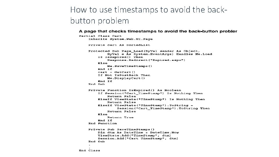 How to use timestamps to avoid the backbutton problem 