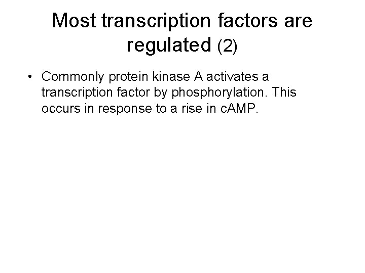 Most transcription factors are regulated (2) • Commonly protein kinase A activates a transcription