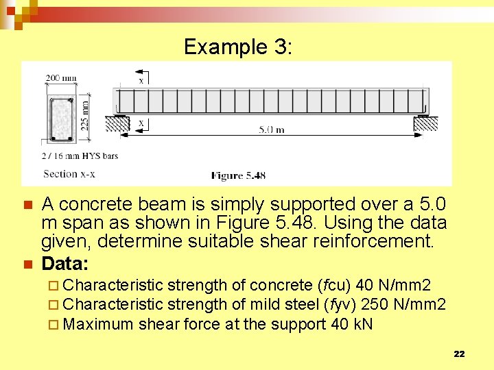 Example 3: n n A concrete beam is simply supported over a 5. 0