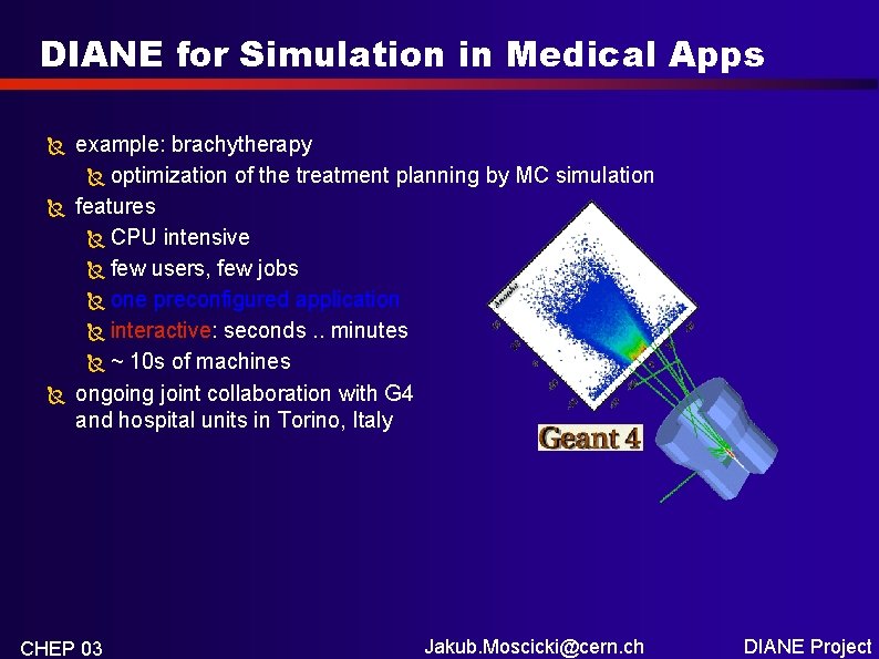 DIANE for Simulation in Medical Apps example: brachytherapy optimization of the treatment planning by