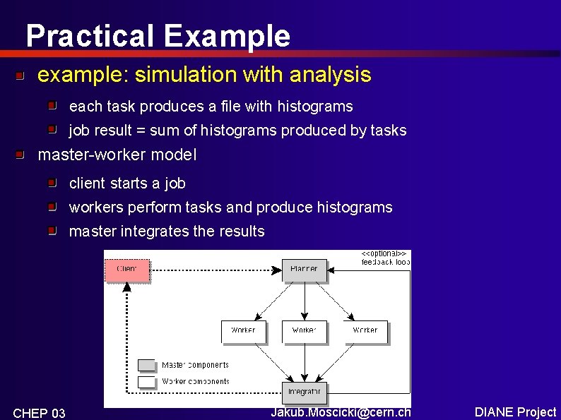 Practical Example example: simulation with analysis each task produces a file with histograms job