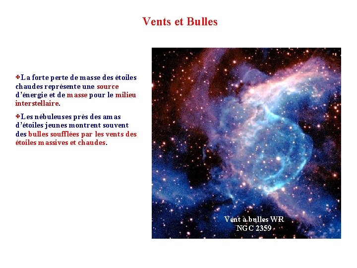 Vents et Bulles XLa forte perte de masse des étoiles chaudes représente une source