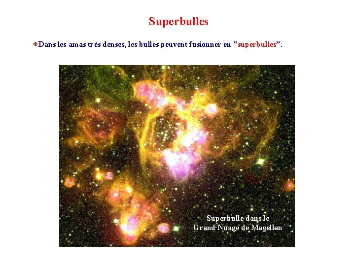 Superbulles XDans les amas très denses, les bulles peuvent fusionner en "superbulles". Superbulle dans