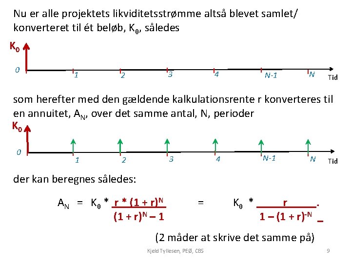 Nu er alle projektets likviditetsstrømme altså blevet samlet/ konverteret til ét beløb, K 0,