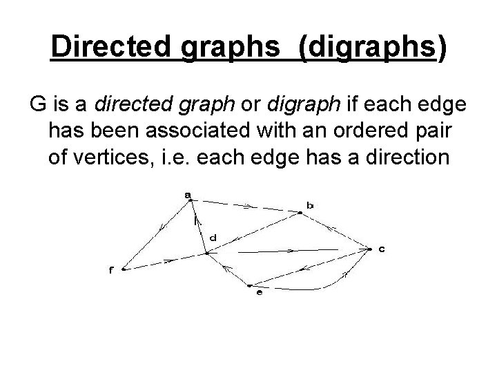 Directed graphs (digraphs) G is a directed graph or digraph if each edge has