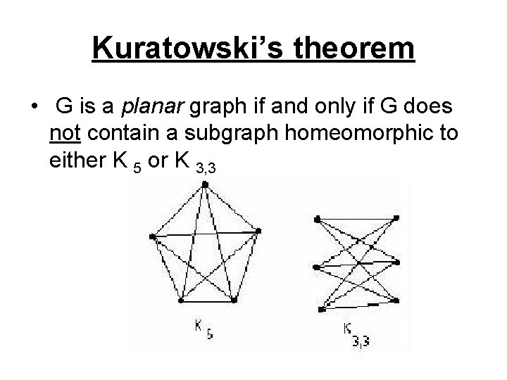 Kuratowski’s theorem • G is a planar graph if and only if G does
