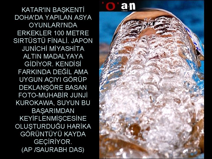 KATAR'IN BAŞKENTİ DOHA'DA YAPILAN ASYA OYUNLARI'NDA ERKEKLER 100 METRE SIRTÜSTÜ FİNALİ. JAPON JUNİCHİ MİYASHİTA