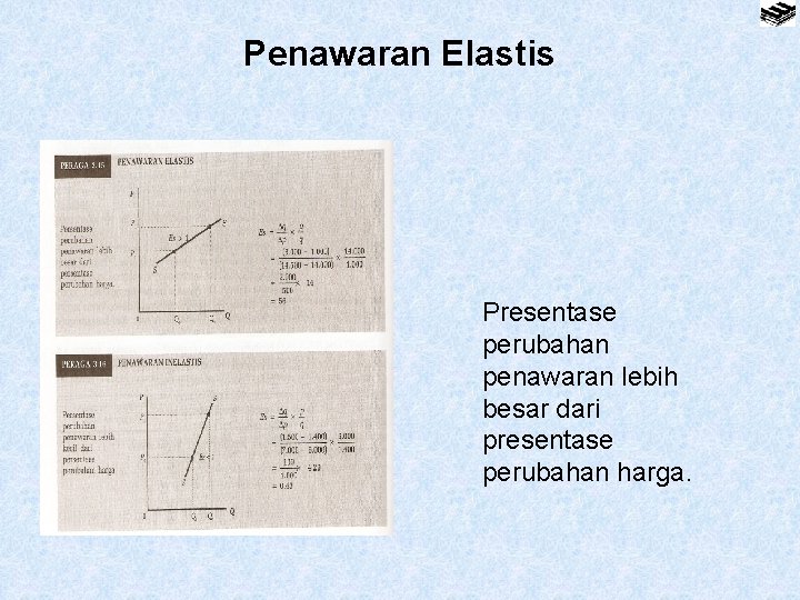 Penawaran Elastis Presentase perubahan penawaran lebih besar dari presentase perubahan harga. 