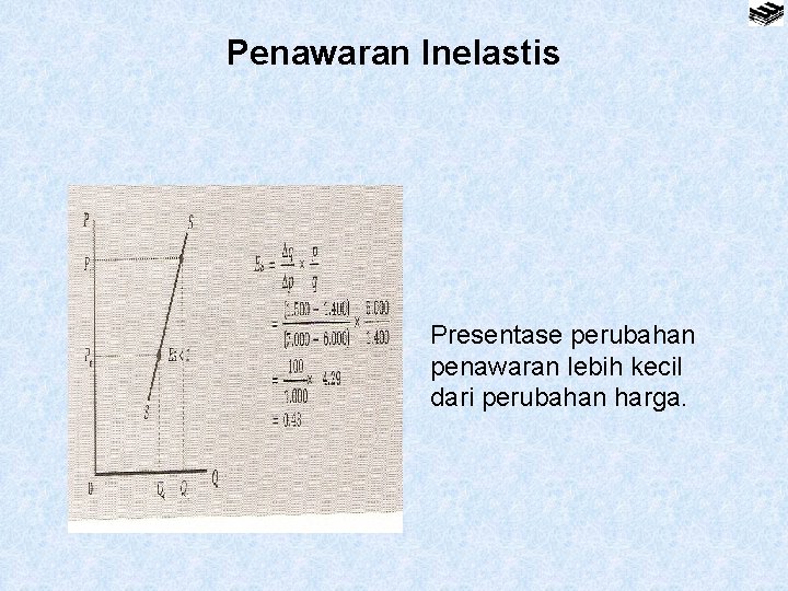 Penawaran Inelastis Presentase perubahan penawaran lebih kecil dari perubahan harga. 