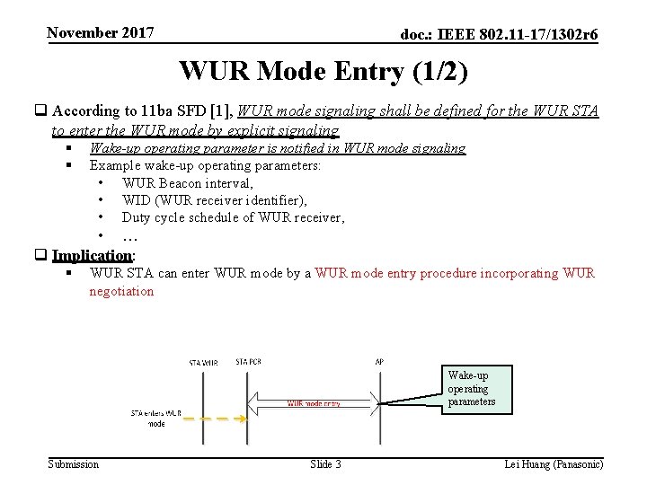 November 2017 doc. : IEEE 802. 11 -17/1302 r 6 WUR Mode Entry (1/2)