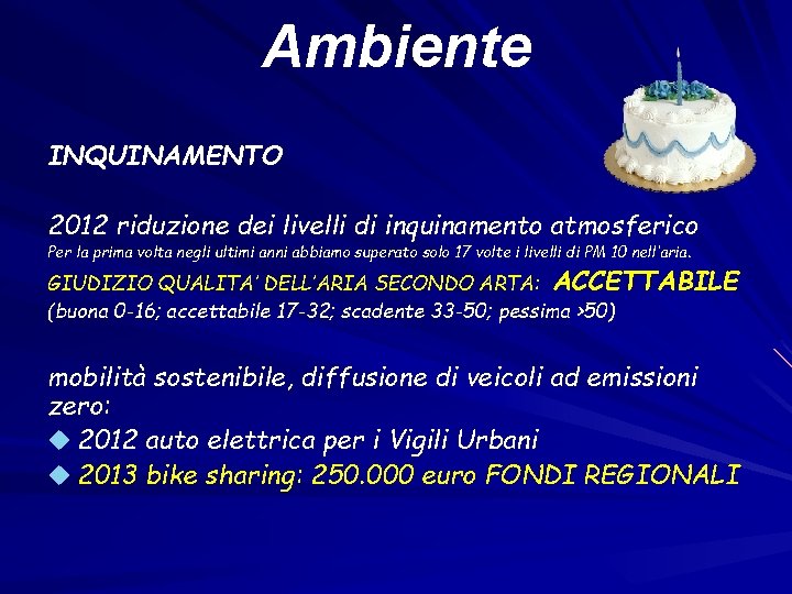 Ambiente INQUINAMENTO 2012 riduzione dei livelli di inquinamento atmosferico Per la prima volta negli