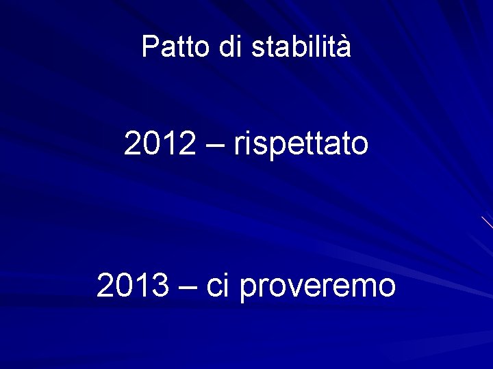 Patto di stabilità 2012 – rispettato 2013 – ci proveremo 