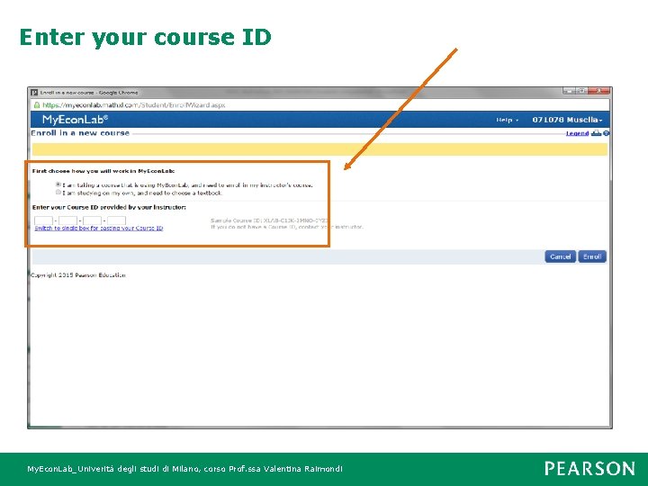 Enter your course ID My. Econ. Lab_Univerità degli studi di Milano, corso Prof. ssa