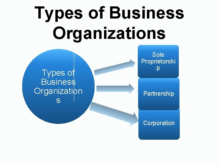 Types of Business Organizations Types of Business Organization s Sole Proprietorshi p Partnership Corporation