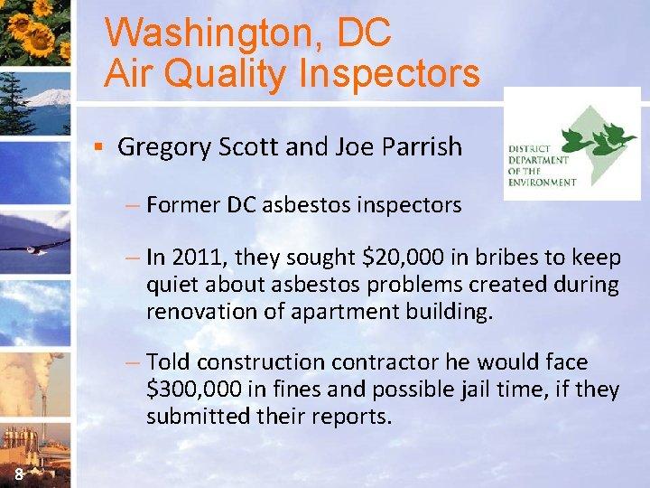 Washington, DC Air Quality Inspectors § Gregory Scott and Joe Parrish – Former DC